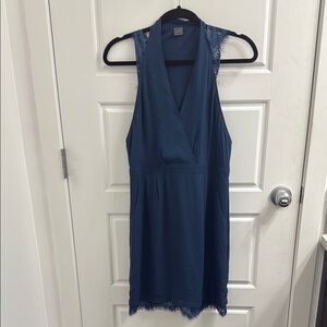 YAS V‎ Neck Surplice Midi Dress Lace Trim Navy Size Medium
